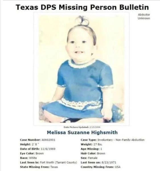 Missing person bulletin for Melissa