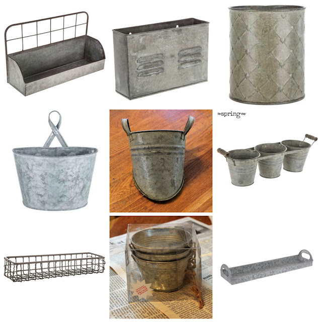 Photo of various metal containers found at Hobby Lobby used in my farmhouse upcycling projects.