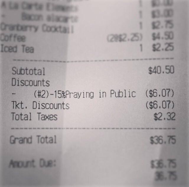 Mary’s Gourmet Diner Adds Extra Item To Receipt After Customer “Prays In Public”