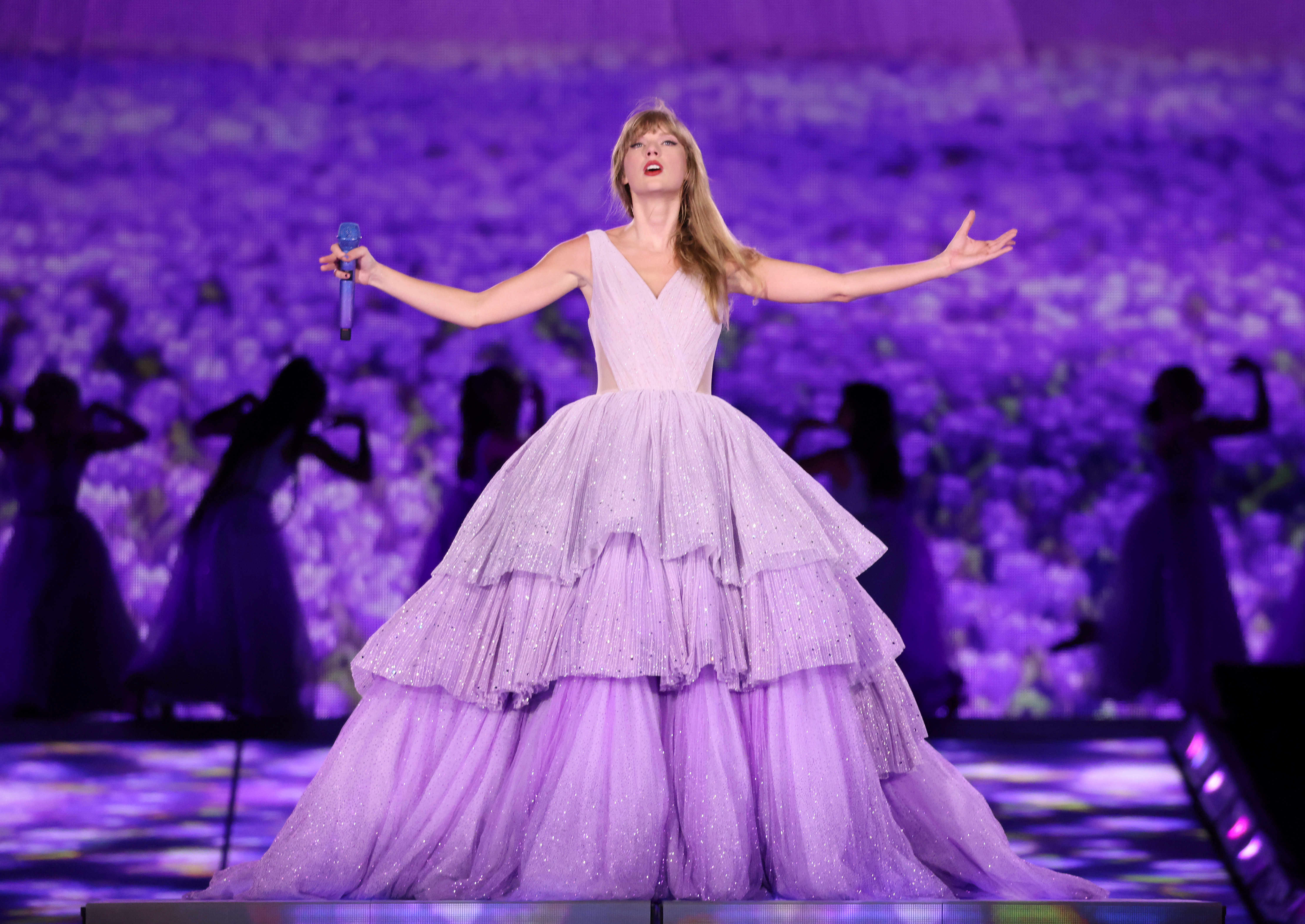 Taylor Swift performing onstage for the first night of "The Eras Tour" at GEHA Field at Arrowhead Stadium in Kansas City, Missouri, on July 7, 2023 | Source: Getty Images