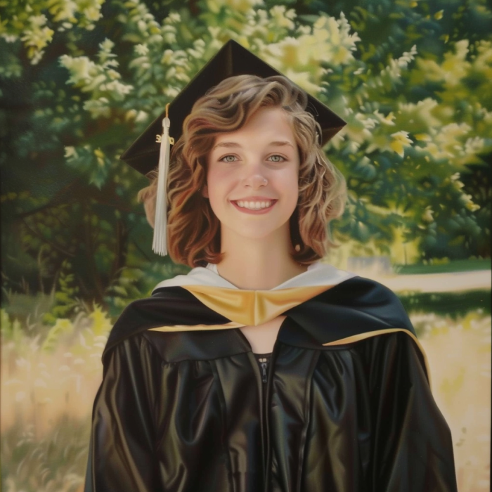 A young woman in her high school graduation gown and cap | Source: Midjourney