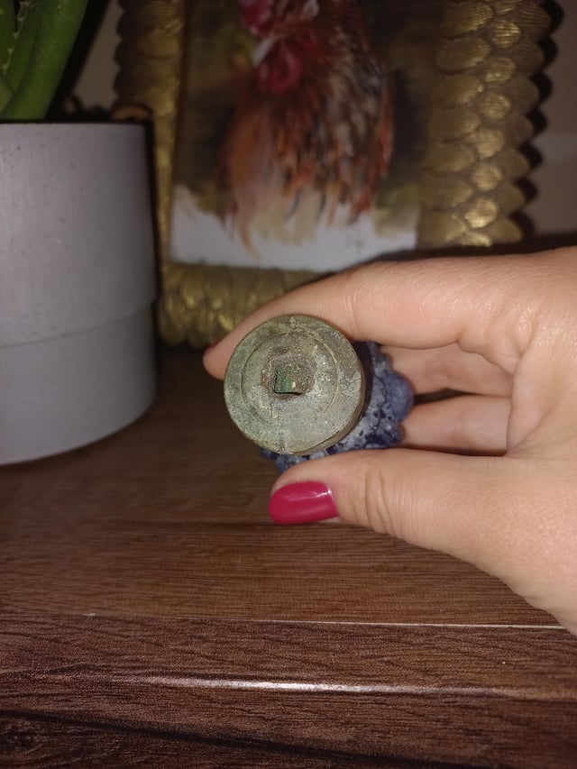 r/whatisthisthing - Found this piece in rubbles of an old house. It's made of glass and fairly heavy. Bottom flat. Top made of metal with a square hole